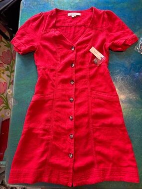 Anthropologie Red Button-Front Top